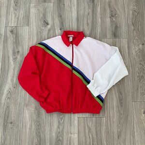 Vtg USA Sport Club Jacket Large Soft Shell Color Block Track Suit Coat USA Made